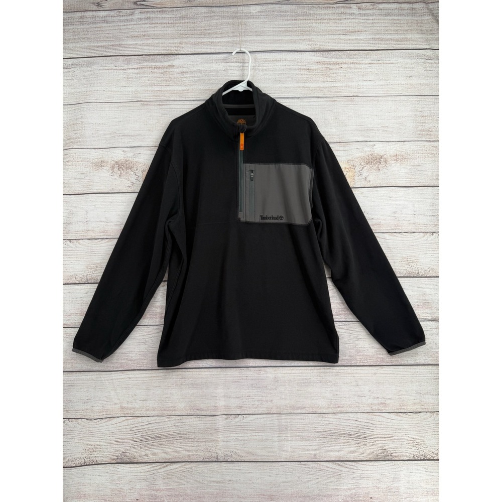Timberland Fleece Pullover Mens XL Black Quarter Zip Contrast Chest Pocket